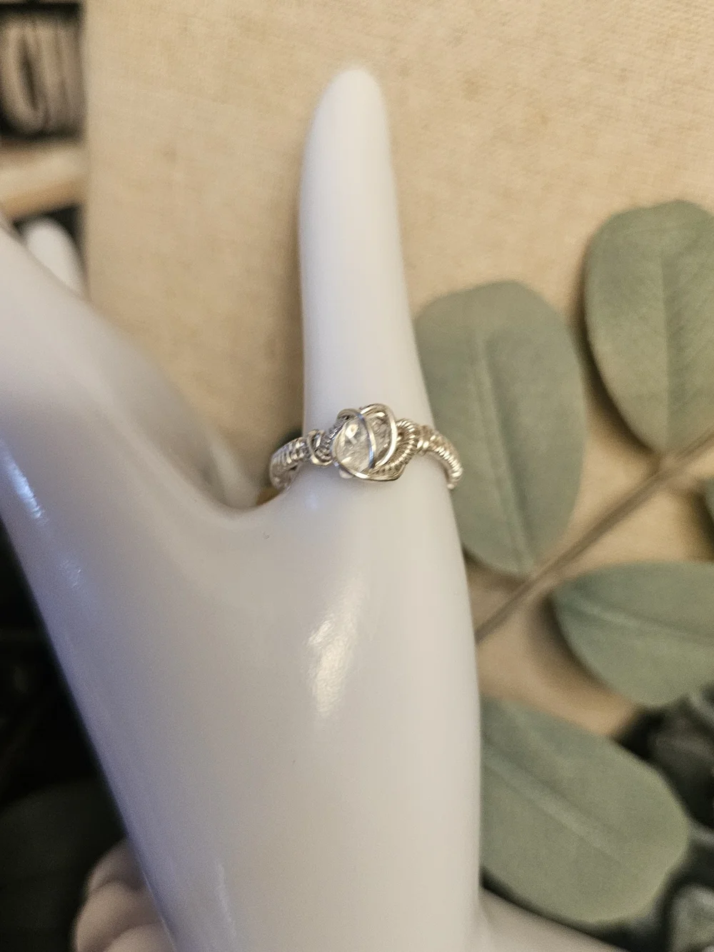 Delicate Silver Wire-Wrapped  Clear Quartz Sz 8 Ring